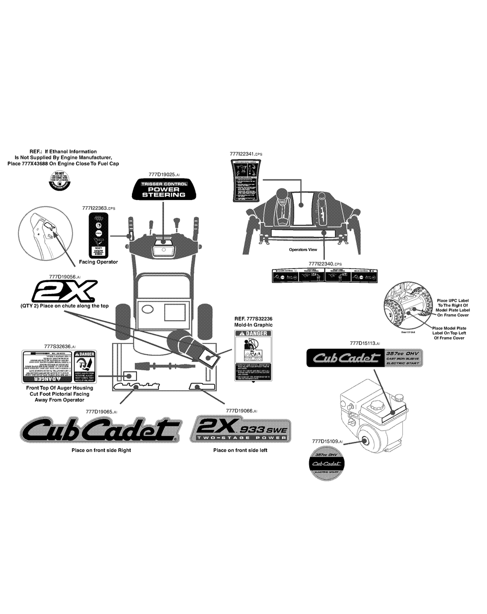 Label Map Diagram and Parts List for 2X933SWE (31AH95SV756-31BH95SV710)(2014) Cub Cadet Snow Blower